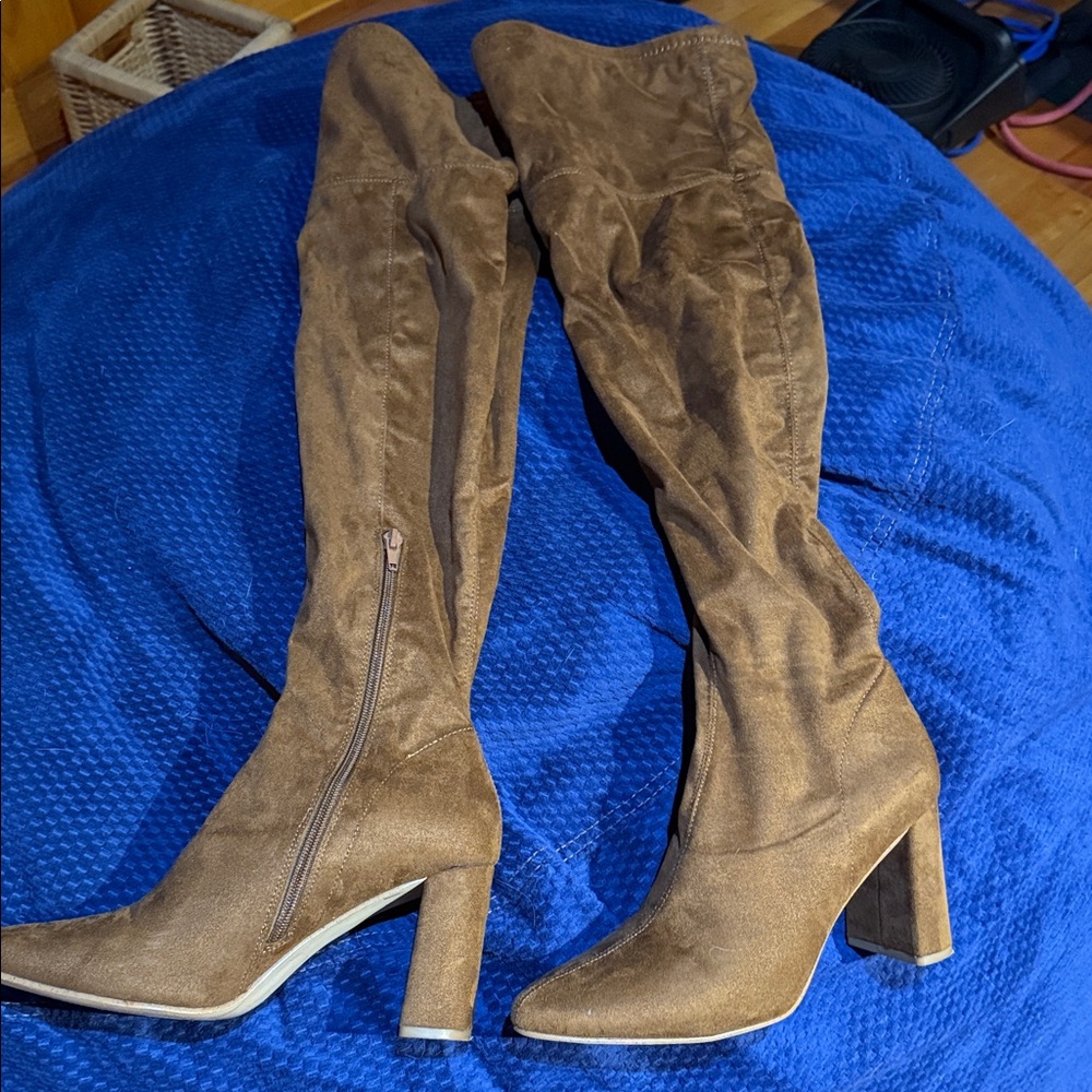 Steve Madden Suede Over-the-Knee Block Heel Boots in brown